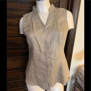 Sleeveless beige linen blouse, Carole Little, S